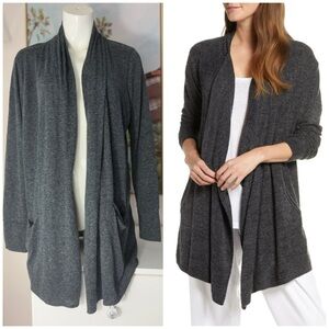 Joe Fresh Heather Charcoal Gray Draped Open Front Long Sleeve Cardigan L